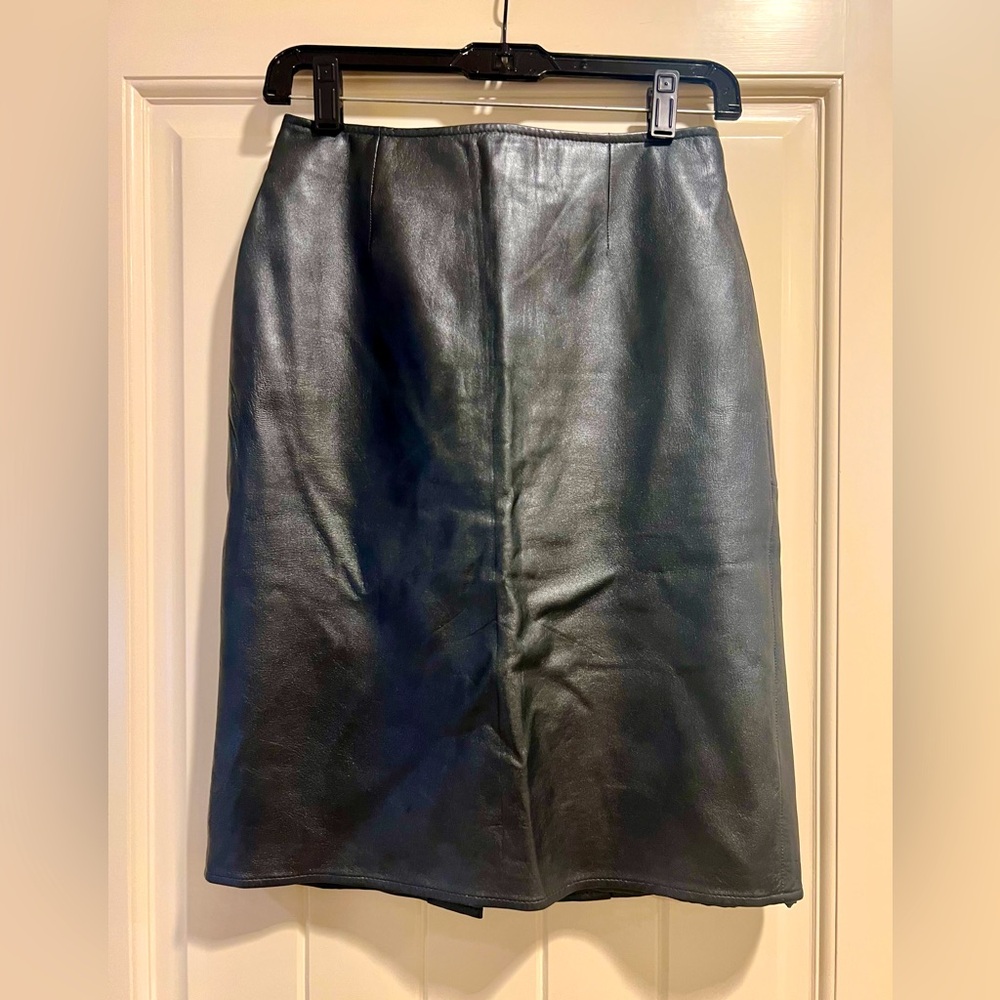 Vakko Lether Skirt